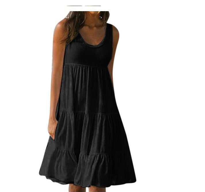 Damen lässiges Sommerkleid mit fließendem Schnitt und Rüschendetails Drune