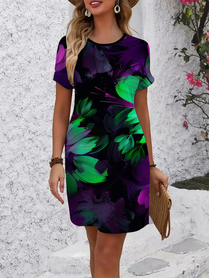 Damen komfortables Freizeitkleid mit lebhaftem Blumenmuster und lockerer Passform Drune