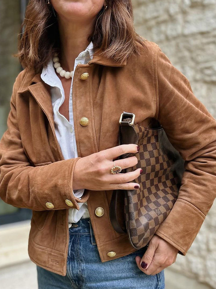 Damen Kunstlederjacke mit goldenen Knöpfen und modernem Schnitt Drune