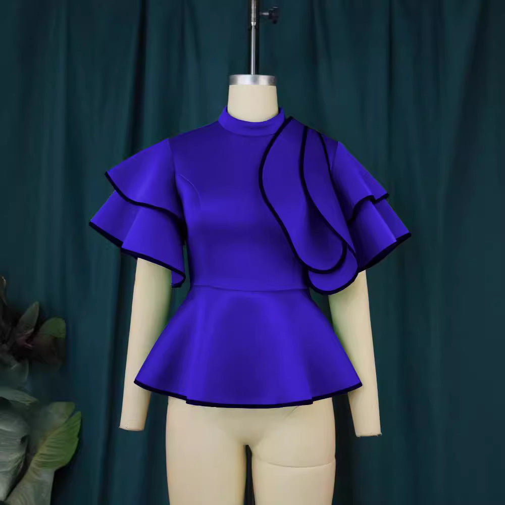 Damen Peplum-Top mit ausgefallenen Rüschen und asymmetrischem Schnitt Drune