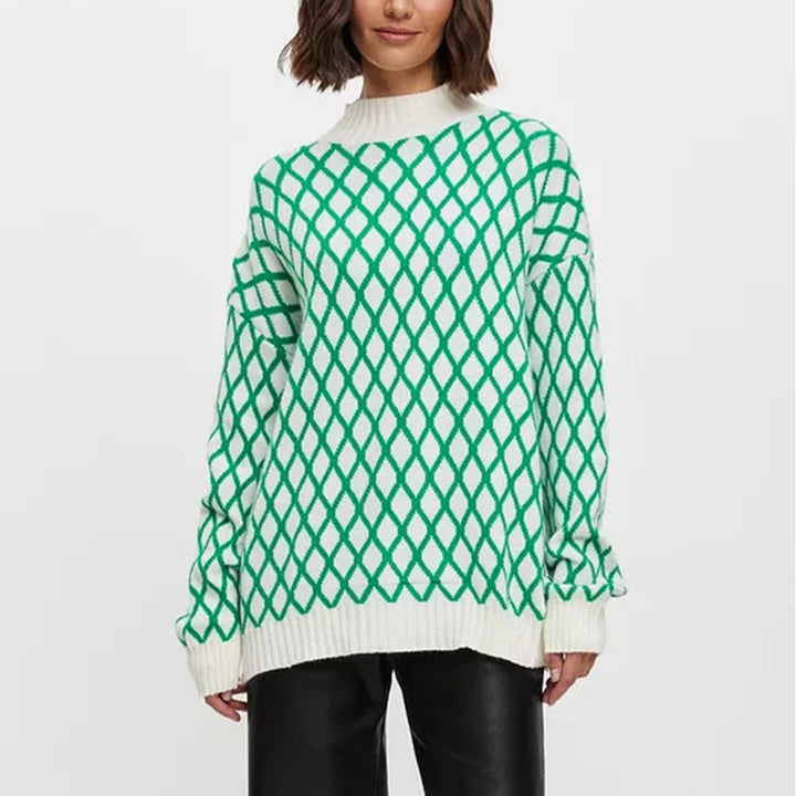 Damen lässiger Pullover mit modernem Rautenmuster und lässigem Schnitt Drune