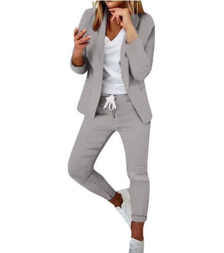 Damen nan zweiteiliges Blazer-Jogger-Set mit tailliertem Blazer und elastischer Bundhose Drune