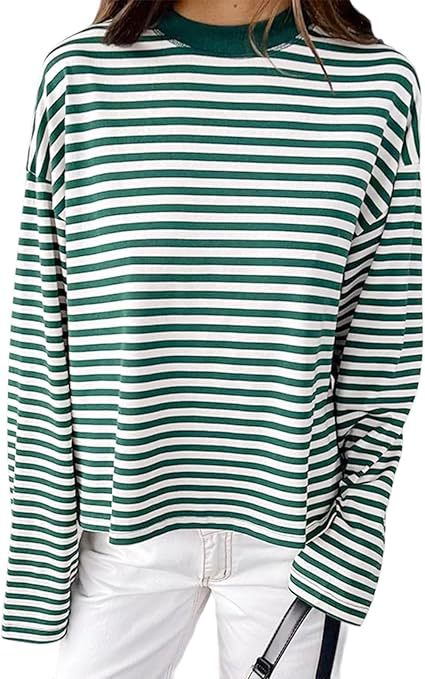 Damen bequemes Streifen-T-Shirt mit langen Ärmeln Drune
