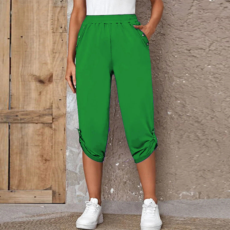 Damen Bequeme Culotte-Hose mit dekorativen Knopfdetails Drune