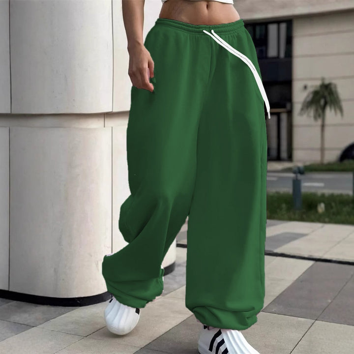 Damen nan weite Baggy-Jogginghose mit hohem Komfortbund, Kordelzug und elastischen Knöchelbündchen Drune