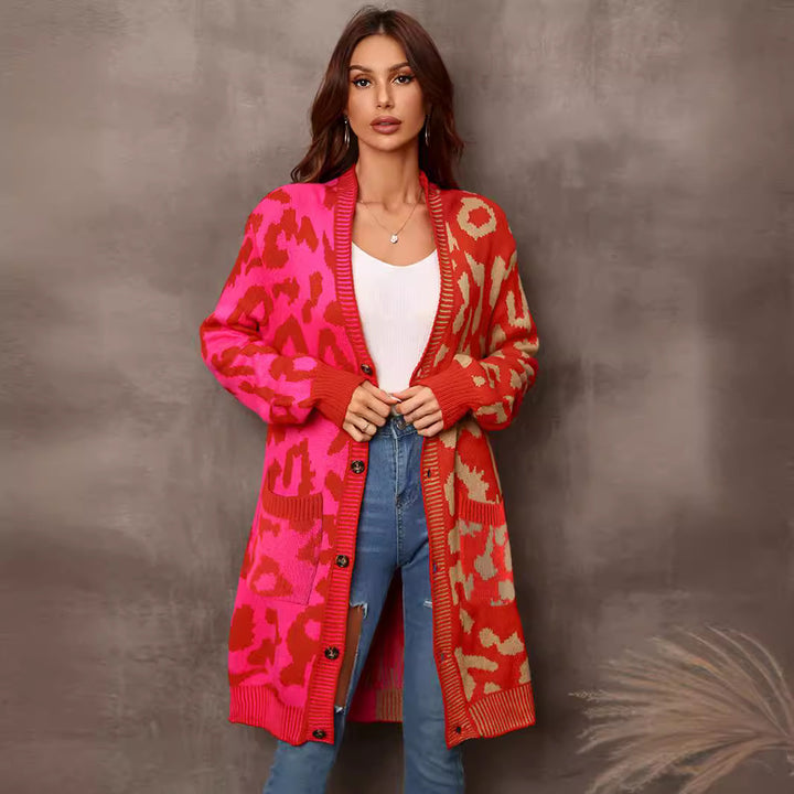 Damen länger geschnittene Strickjacke mit auffälligem Muster Drune