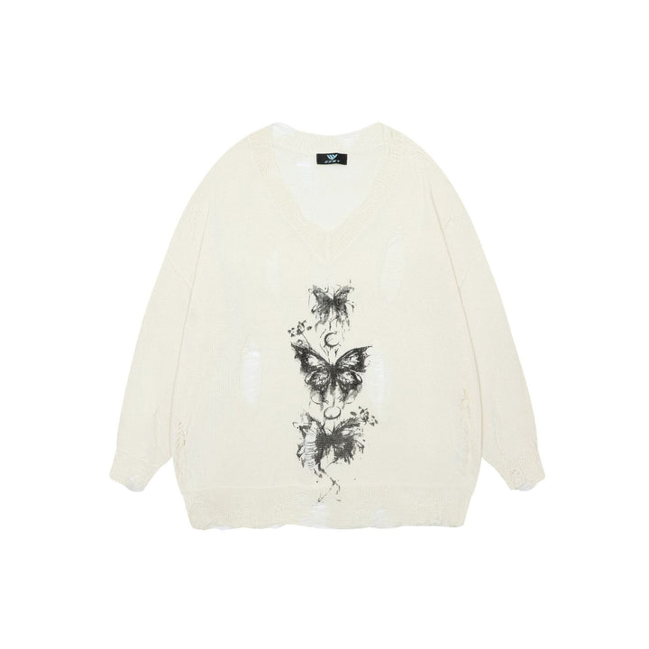 Damen oversized Pullover mit grafischem Print und distressed Details Drune