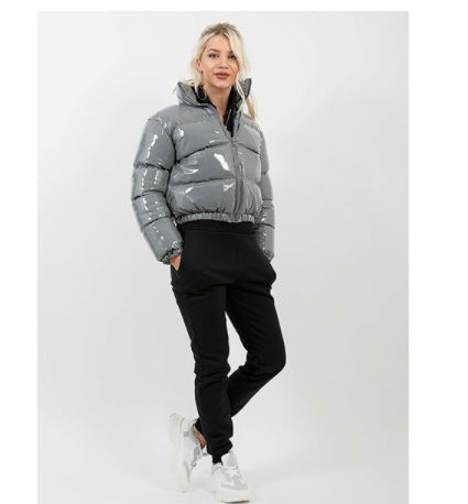 Damen modische kurze Steppjacke mit glänzendem Finish Drune