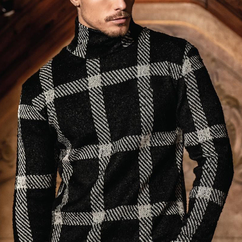 Herren Modischer Rollkragenpullover im karierten Design Drune