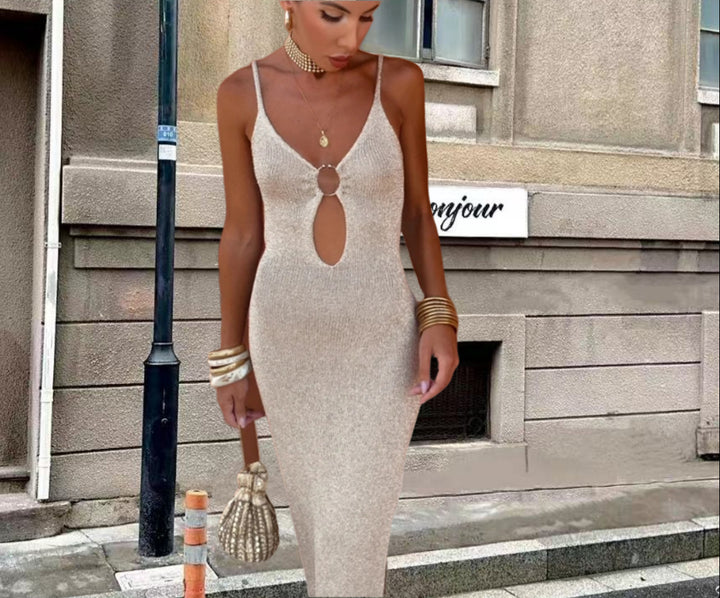 Damen Elegant geschnittenes Maxikleid mit Schlitzdetail Drune