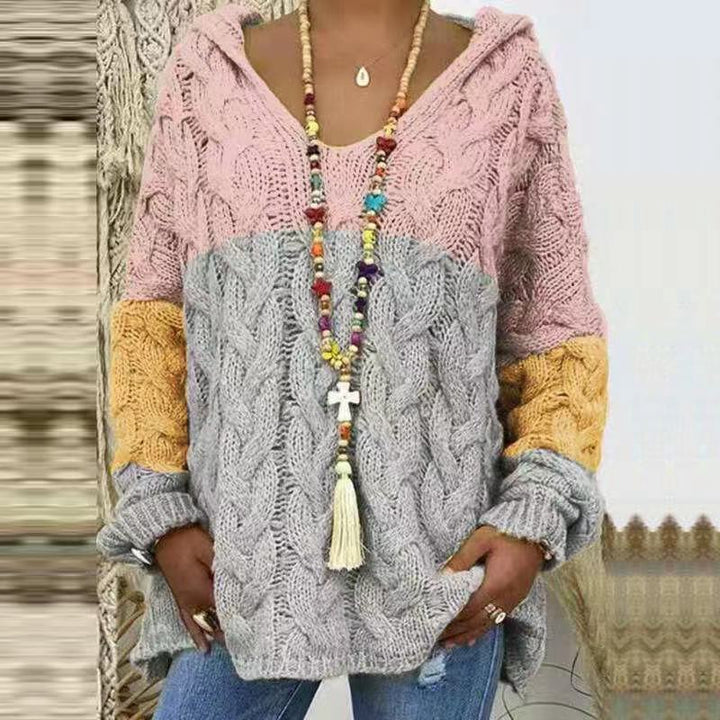 Damen nan grob gestrickter Kapuzenpullover mit Zopfmuster und weitem Oversize-Schnitt Drune