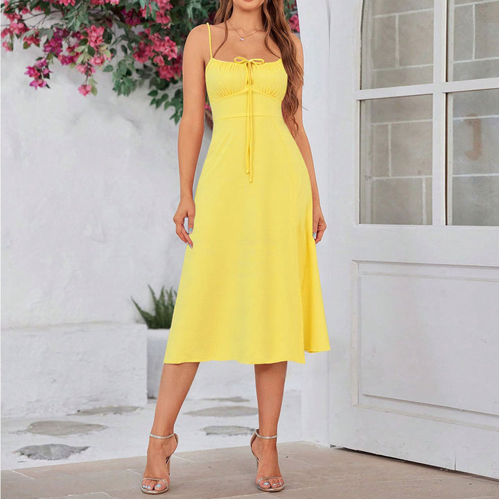 Damen Maxikleid mit verstellbaren Spaghettiträgern und raffiniertem Taillenzug Drune