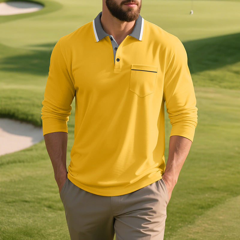 Herren Langarm Polo-Shirt aus atmungsaktivem Stoff mit modernem Kragen Drune