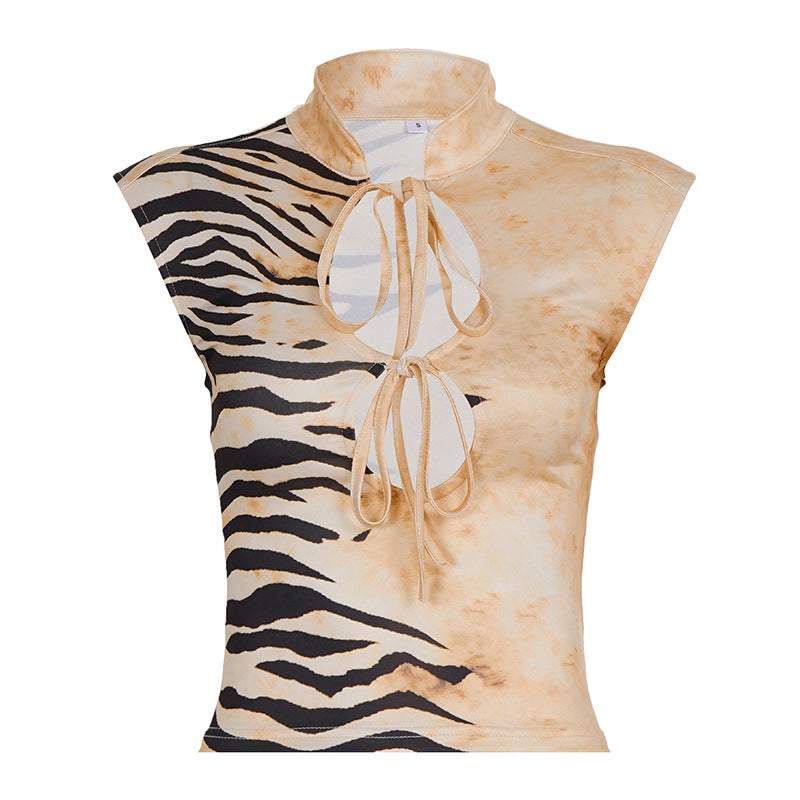 Damen Figurbetontes Kurzarm-Oberteil mit Halterneck und asymmetrischem Design Drune