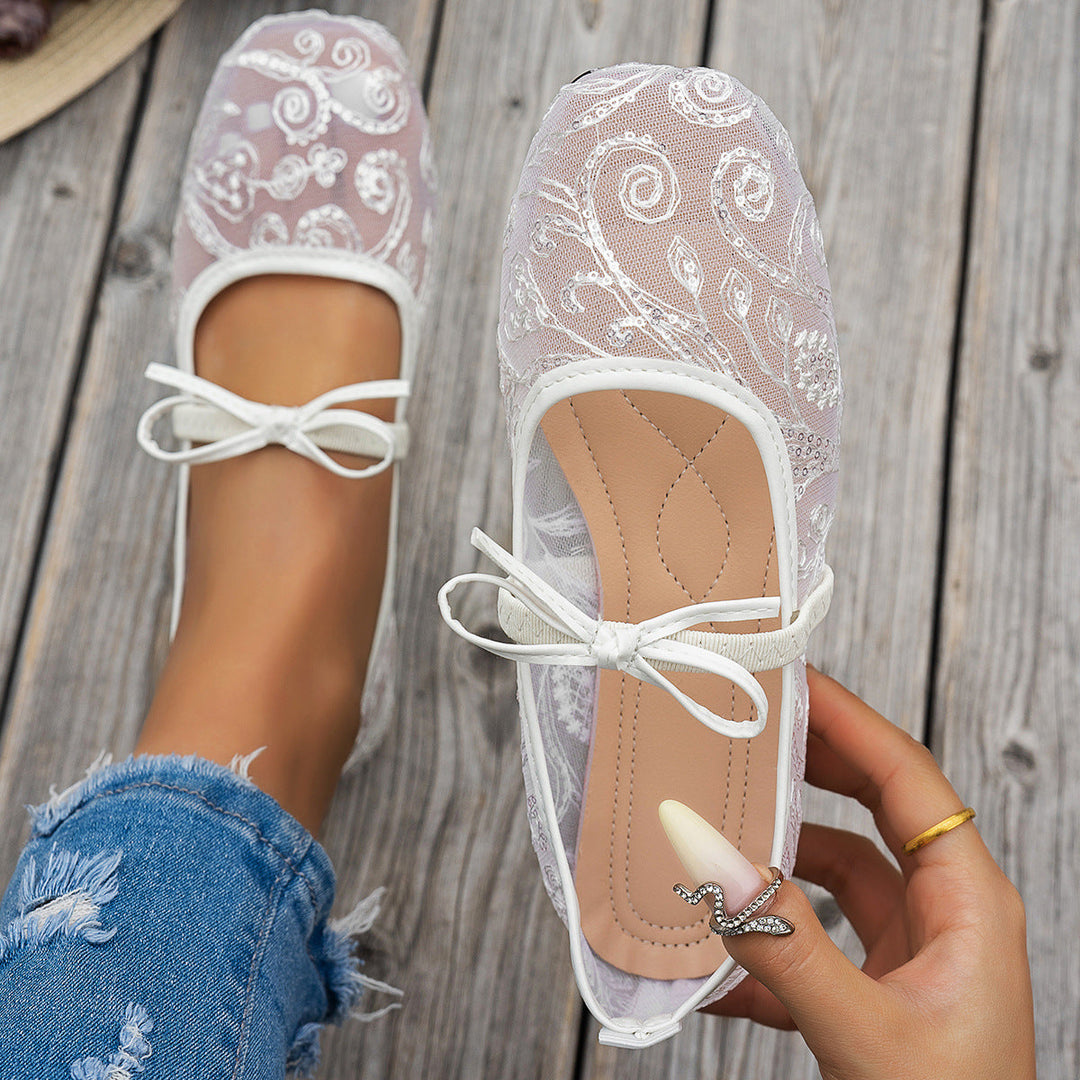 Damen elegante Ballerinas mit floralen Applikationen und rutschfester Sohle Drune