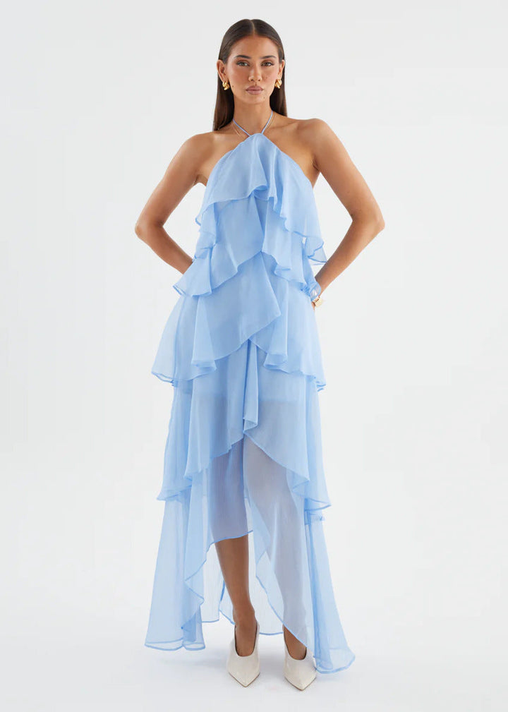 Damen Chiffon Maxikleid mit mehrschichtigen Rüschendetails Drune
