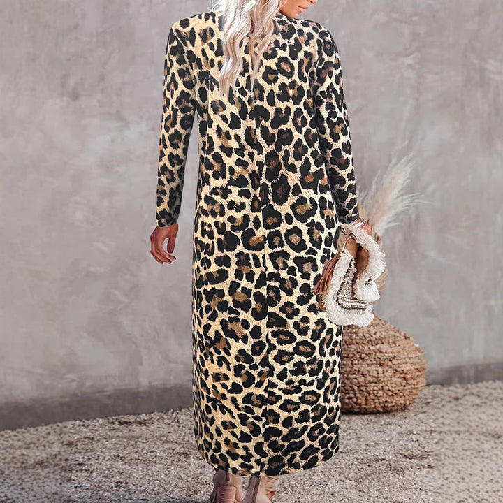 Damen Maxikleid mit trendigem Leopardenmuster und elegantem Wickeldesign Drune