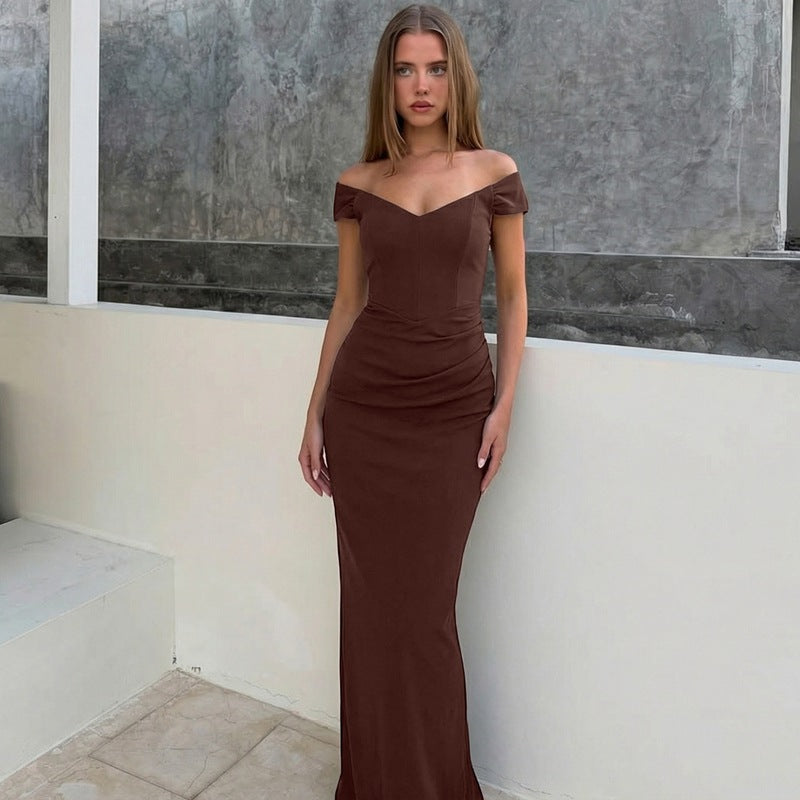 Damen Elegantes Maxikleid mit verführerischem V-Ausschnitt und transparenten Ärmeln Drune