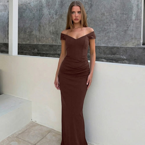Damen Elegantes Maxikleid mit verführerischem V-Ausschnitt und transparenten Ärmeln Drune