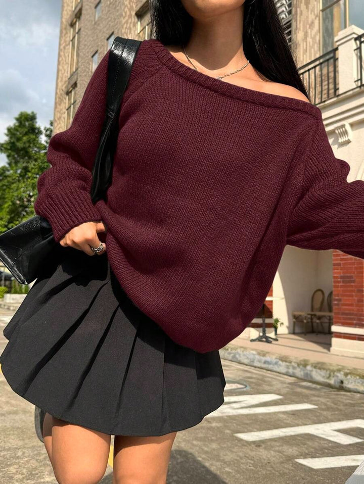 Damen Bequemer Oversized Pullover mit weitem Rundhalsausschnitt Drune