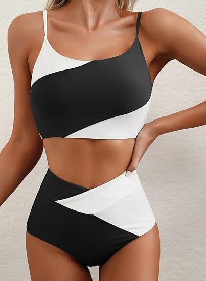 Damen Hoch tailliertes Bikini-Oberteil mit asymmetrischem Design Drune