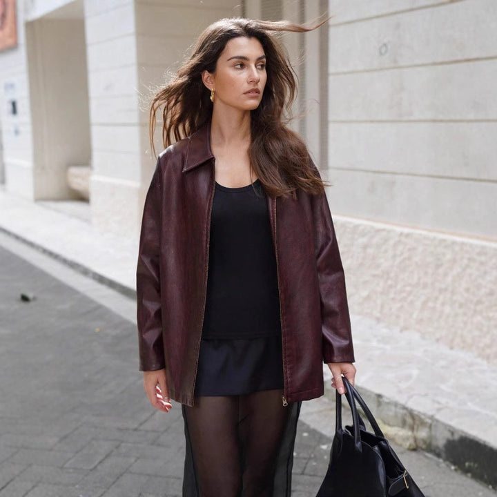 Damen lässige Kunstlederjacke mit strukturiertem Design Drune