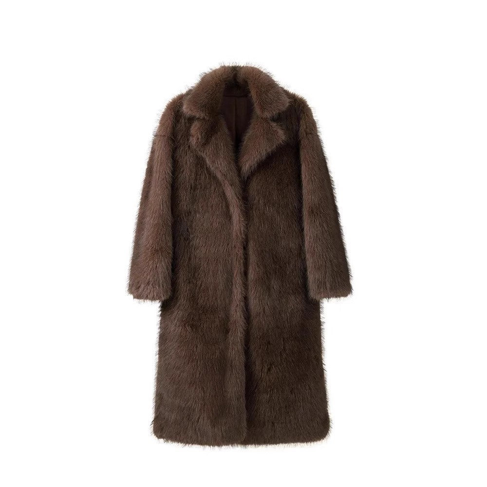 Damen Eleganter Langarm-Kunstfellmantel Drune
