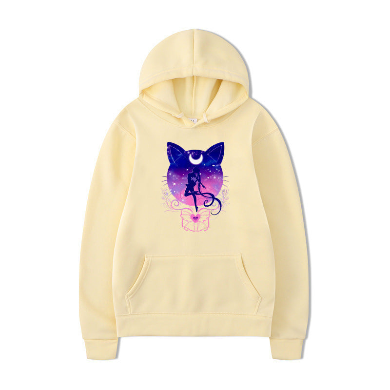 Damen Kapuzenpullover mit künstlerischem Katzenmotiv und bequemer Passform Drune