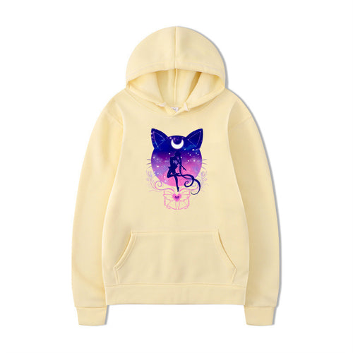 Damen Kapuzenpullover mit künstlerischem Katzenmotiv und bequemer Passform Drune