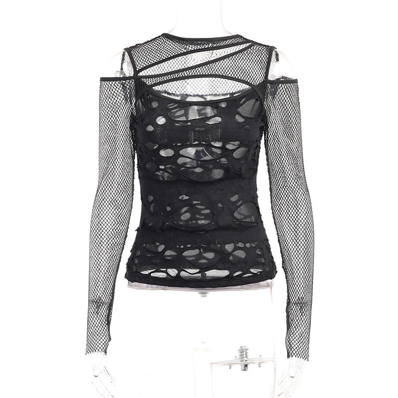Damen Modisches Oberteil mit transparentem Mesh-Design und raffinierten Cut-Outs Drune