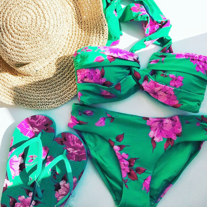 Damen Strand-Bikini-Set mit asymmetrischem Oberteil und elegantem Maxi-Rock Drune