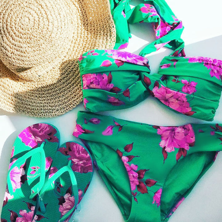 Damen Strand-Bikini-Set mit asymmetrischem Oberteil und elegantem Maxi-Rock Drune