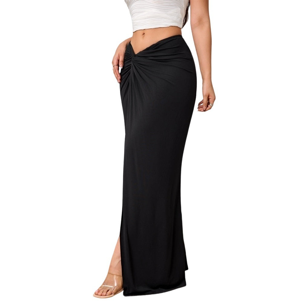 Damen Eleganter Maxirock mit raffinierter Drapierung und hohem Schlitz Drune