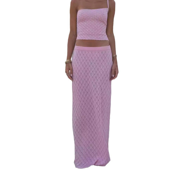 Damen Gestricktes Crop Top und Maxi Rock Set Drune