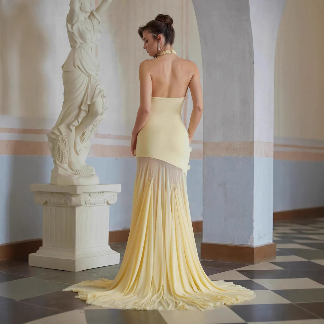 Damen Elegantes Maxikleid mit fließender Drapierung Drune