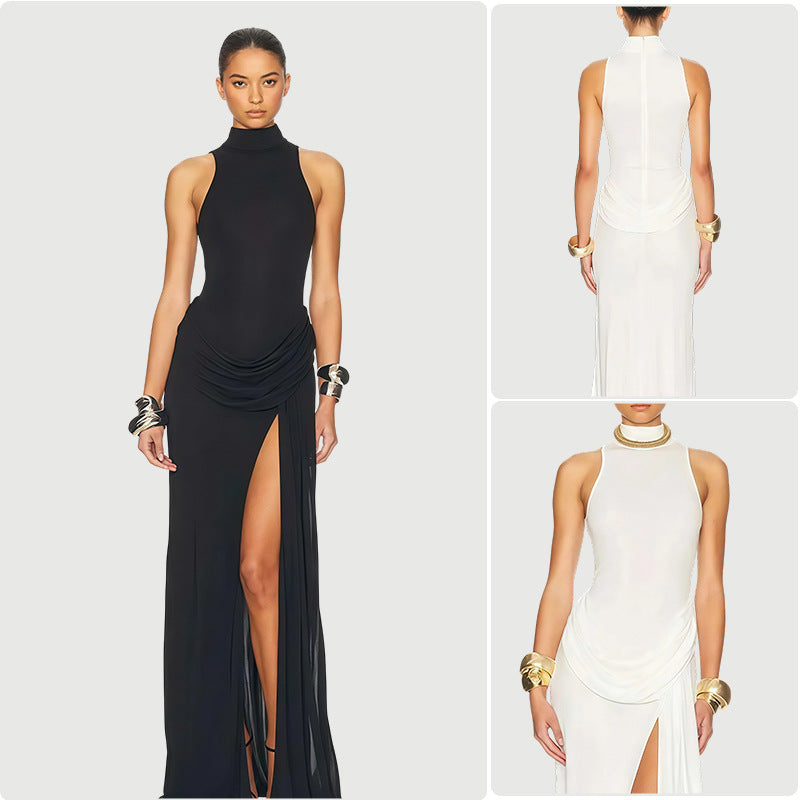 Damen langes Abendkleid mit elegantem Wasserfallausschnitt und tiefem Schlitz Drune