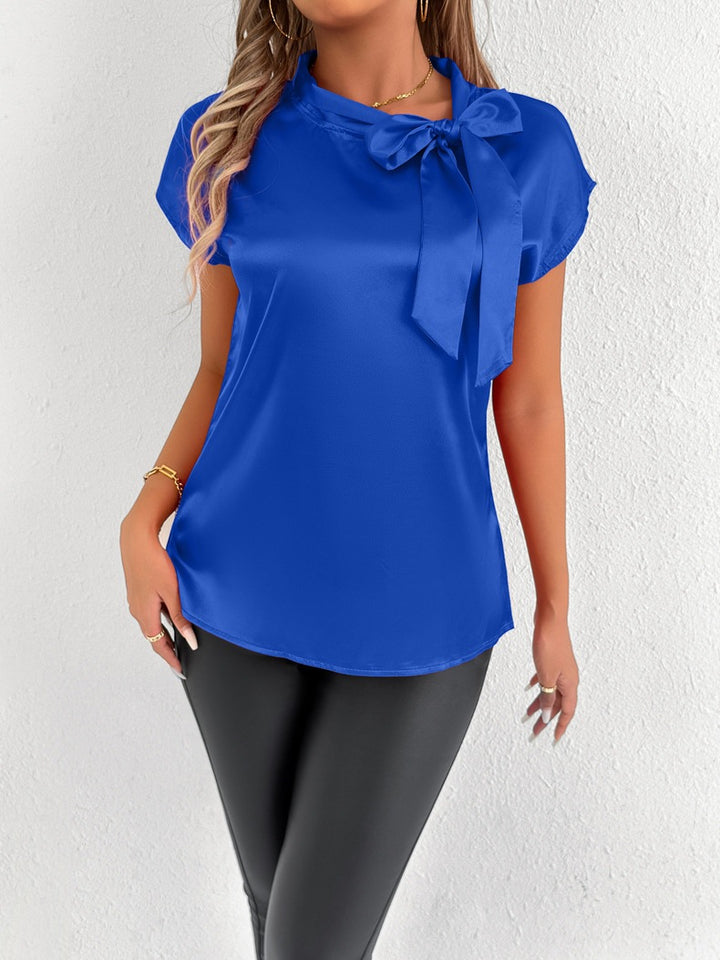 Damen Elegantes Top mit Schleifendetail und Stehkragen Drune