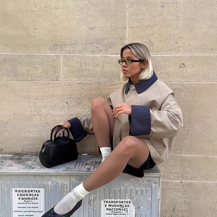 Damen lässige Oversized-Jacke mit kontrastierendem Kragen Drune