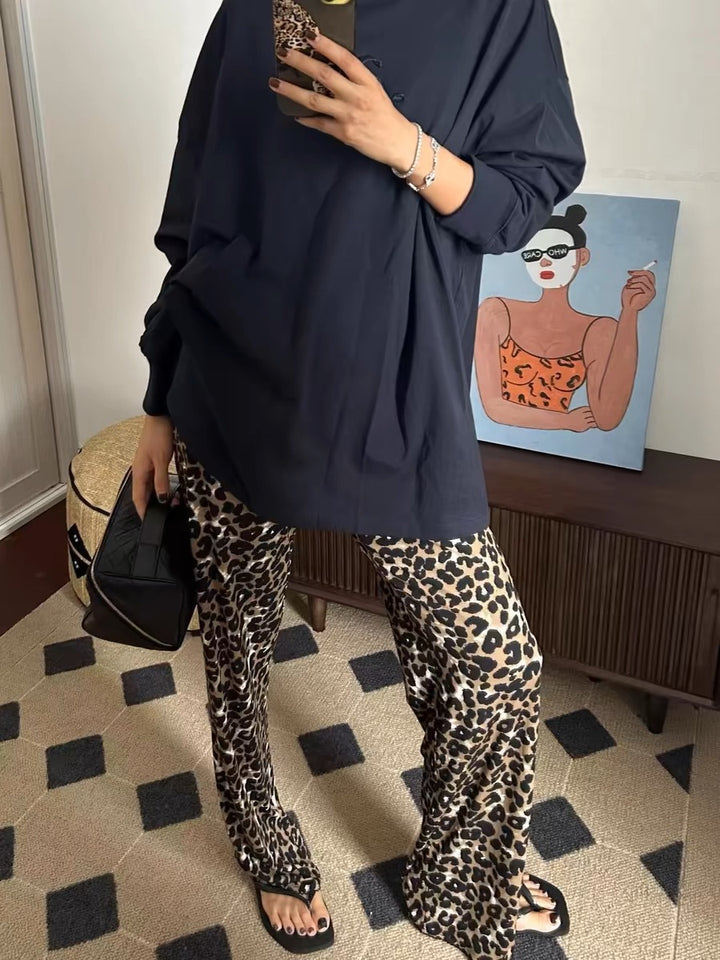 Damen Stylische Leoprint-Hosen im lässigen Schnitt Drune
