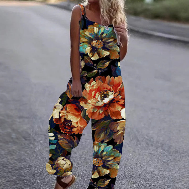 Damen Künstlerische Blumenmuster Overall Drune
