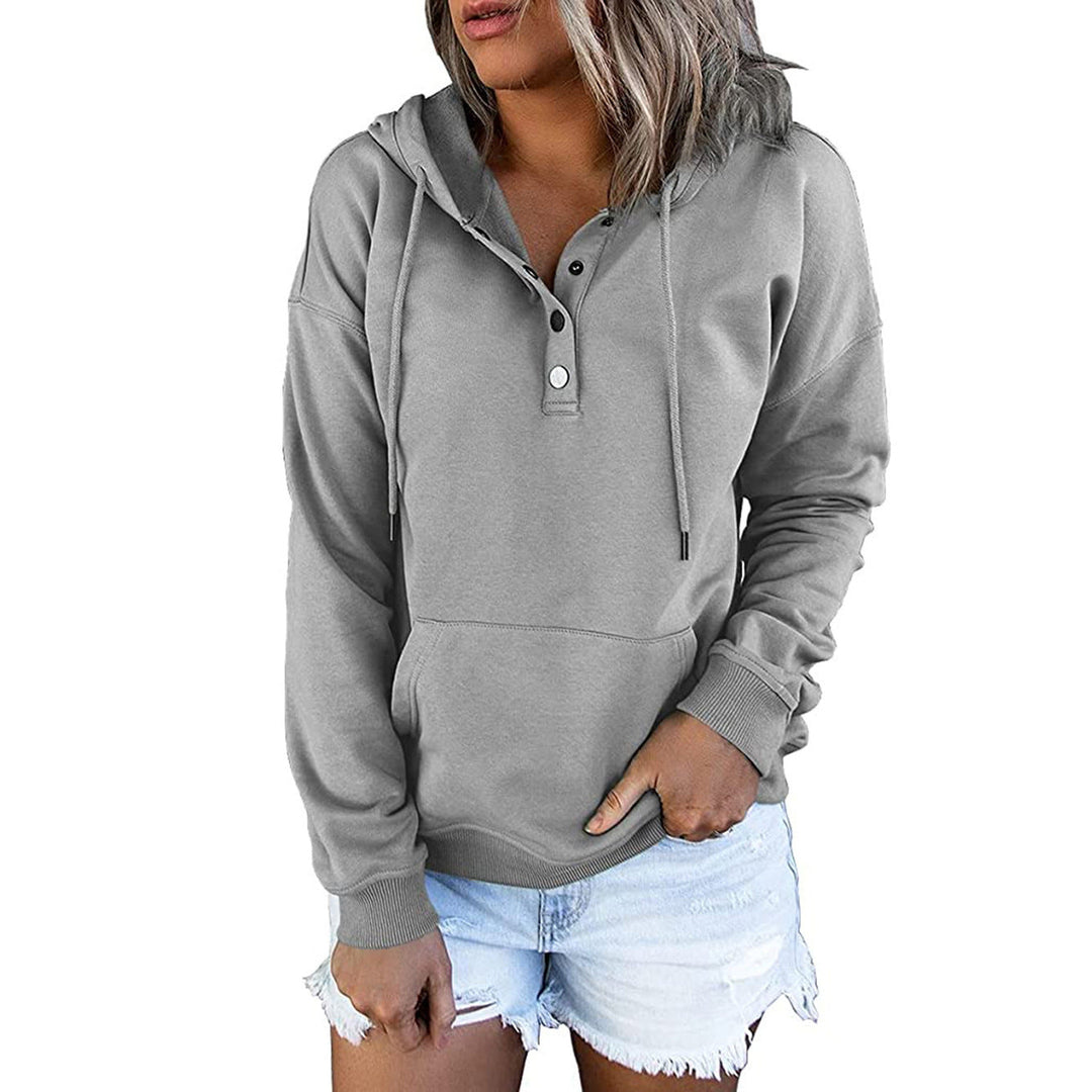 Damen Kapuzenpullover mit Knopfdetails und weichem Fleece-Material Drune