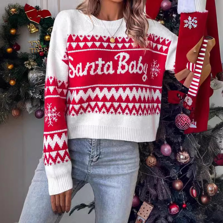 Damen Weihnachtspullover mit festlichem Motiv und strukturierter Oberfläche Drune