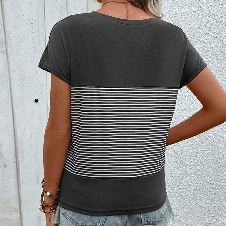 Damen lässiges V-Ausschnitt T-Shirt mit gestreiftem Design Drune