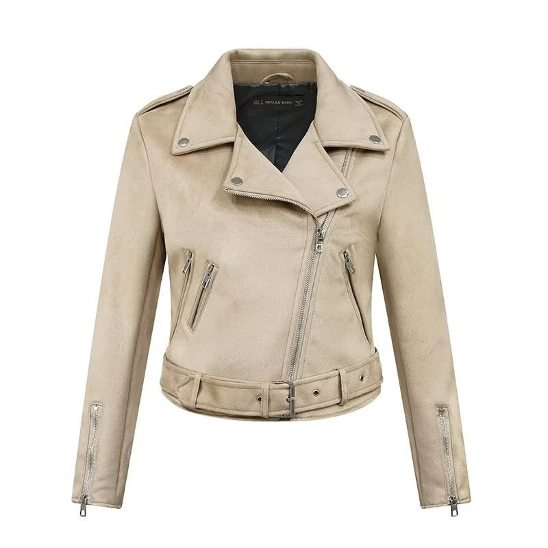 Damen stylische Bikerjacke im eleganten Wildleder-Look mit praktischen Taschen Drune