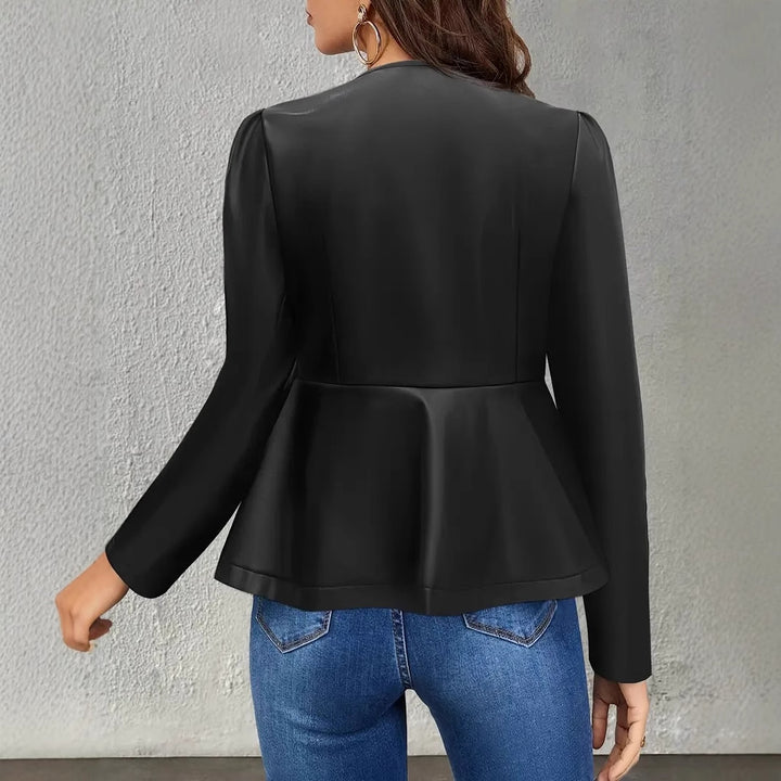 Damen Kunstlederjacke mit elliptischem Schnitt und Puffärmeln Drune