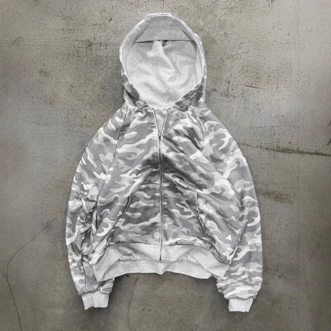 Damen Urbaner Kapuzenpullover mit camouflage Muster und breiten Bündchen Drune