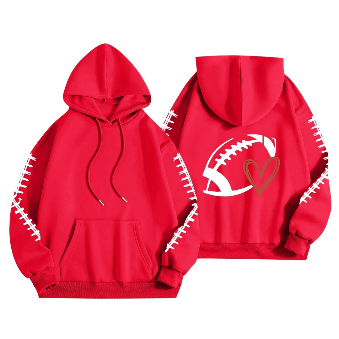 Damen Kapuzenpullover mit kreative Football-Motiv und lässigen Schnitt Drune