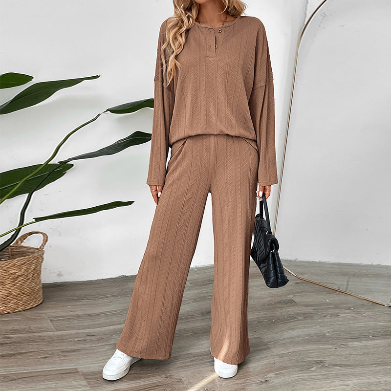 Damen lässiges Strickset mit Pullover und weitem Hose Drune