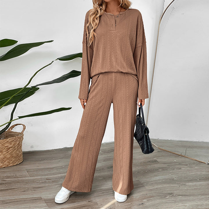 Damen lässiges Strickset mit Pullover und weitem Hose Drune