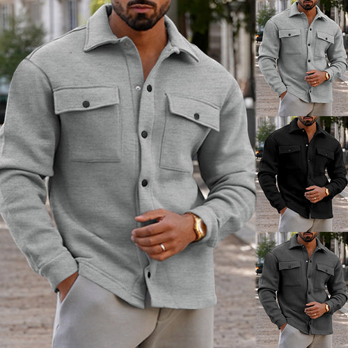 Herren nan utility Shacket mit Druckknopf-Verschluss, aufgesetzten Brusttaschen und gerippten Bündchen Drune